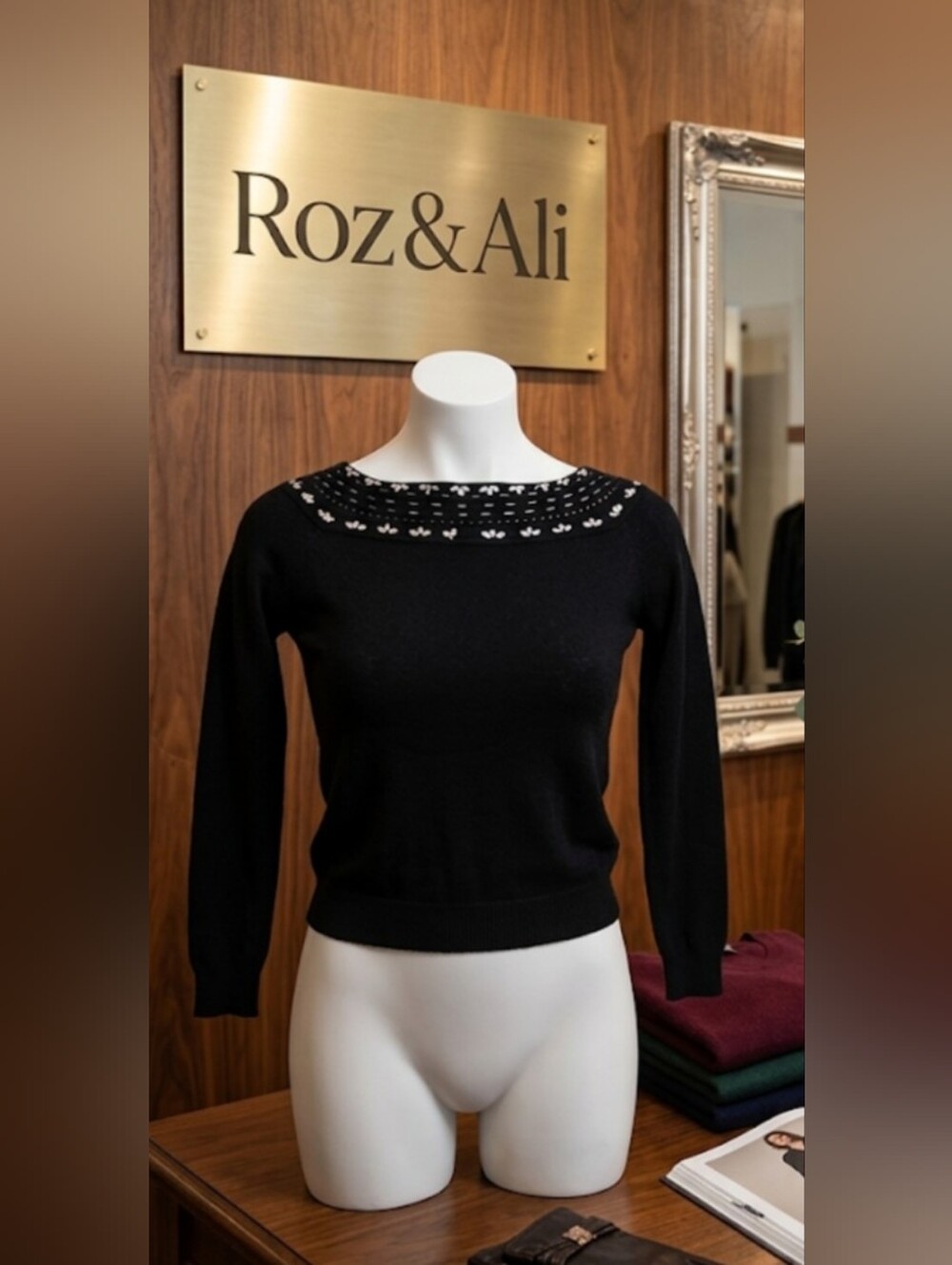 Roz & Ali Embellished Neckline Sweater
